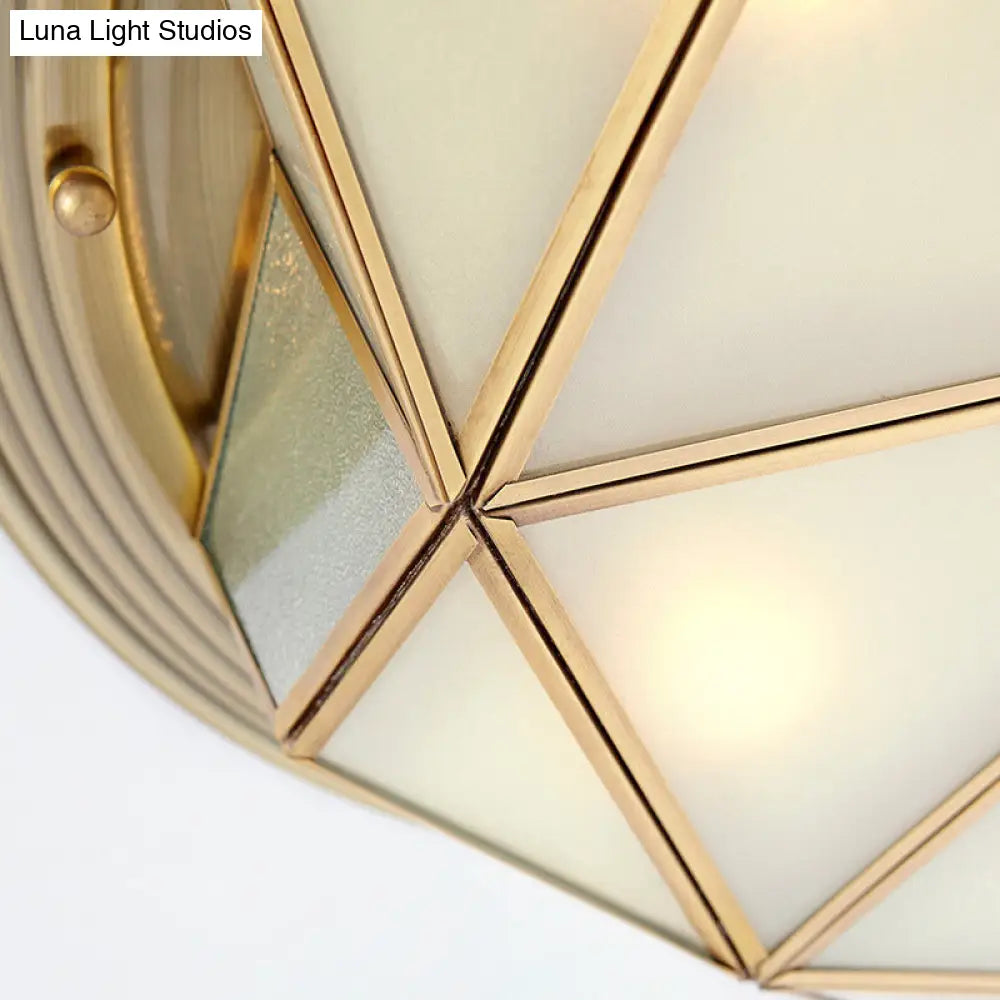 Colonial Brass Flush Mount Lamp With Sandblasted Glass For Living Room - 6 Heads Octagonal Ceiling