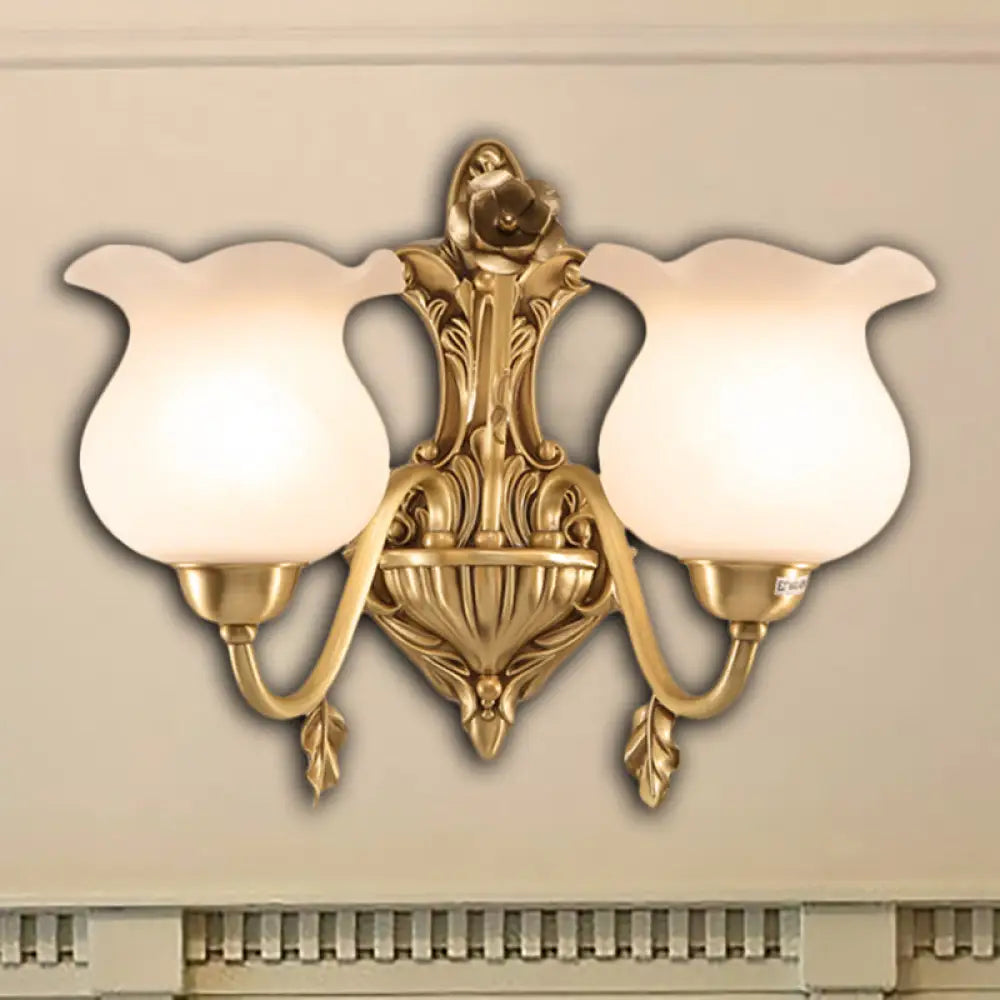 Colonial Brass Sconce Lamp: Opal Glass Shade Perfect For Living Room Lighting 2 /