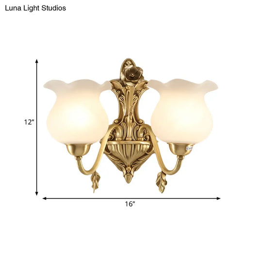 Colonial Brass Sconce Lamp: Opal Glass Shade Perfect For Living Room Lighting