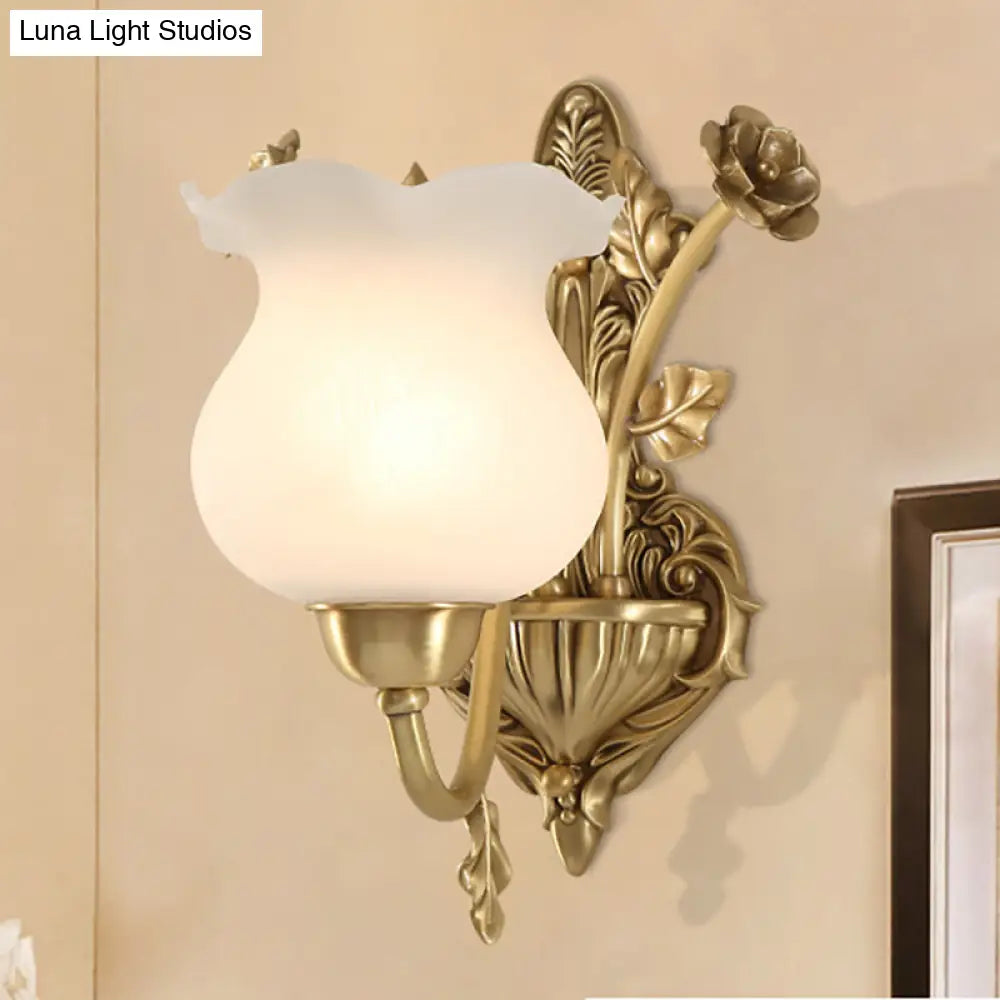 Colonial Brass Sconce Lamp: Opal Glass Shade Perfect For Living Room Lighting