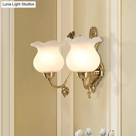 Colonial Brass Sconce Lamp: Opal Glass Shade Perfect For Living Room Lighting