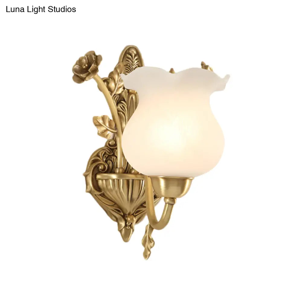 Colonial Brass Sconce Lamp: Opal Glass Shade Perfect For Living Room Lighting