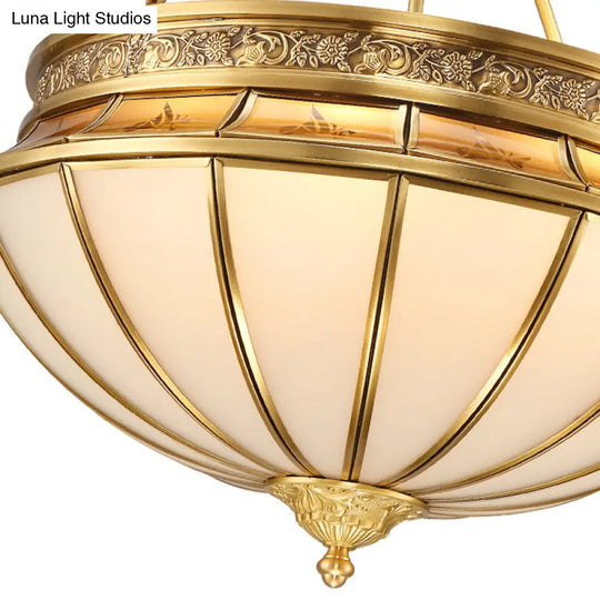 Colonial Brass Semi - Flush Mount With Inverted Frosted Glass For Living Room - 4 Lights