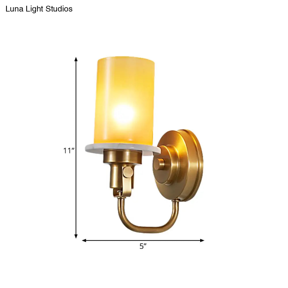 Colonial Brass Wall Sconce With Yellow Glass - Cylinder Style 1 Head