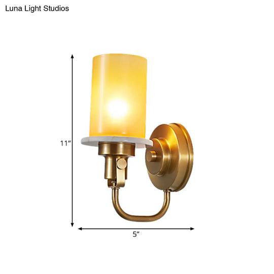 Colonial Brass Wall Sconce With Yellow Glass - Cylinder Style 1 Head