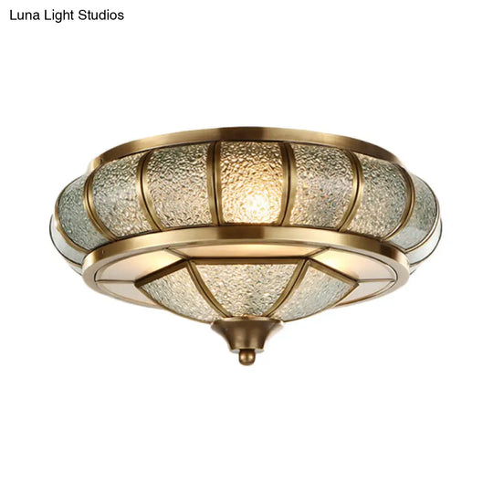 Colonial Bubble Glass Flush Mount Ceiling Light With Elliptical Design - Brass Finish 3/4 Bulbs