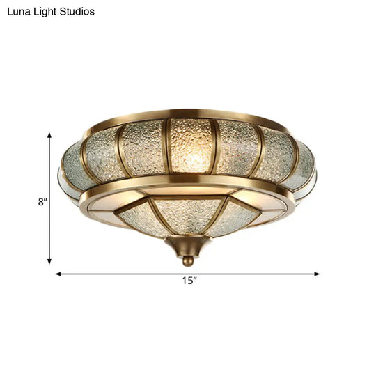 Colonial Bubble Glass Flush Mount Ceiling Light With Elliptical Design - Brass Finish 3/4 Bulbs