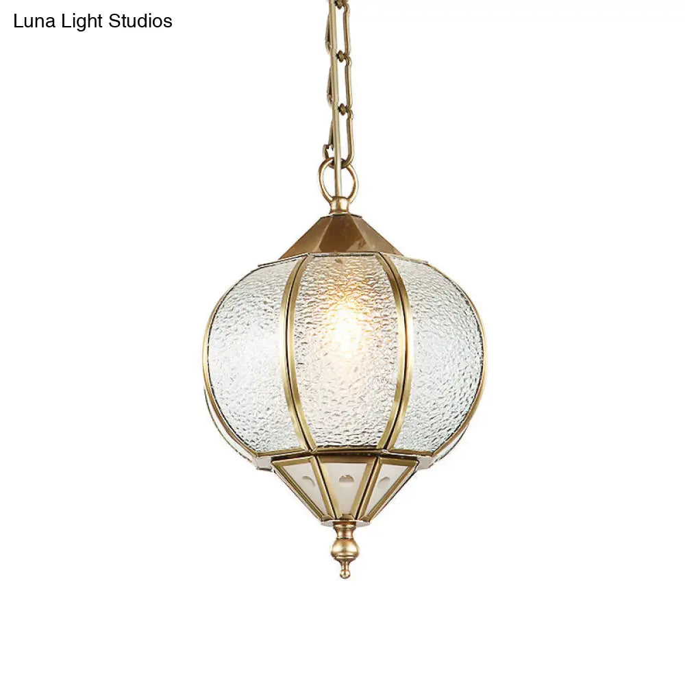 Colonial Bubble Glass Lantern Pendant Light Fixture - Gold