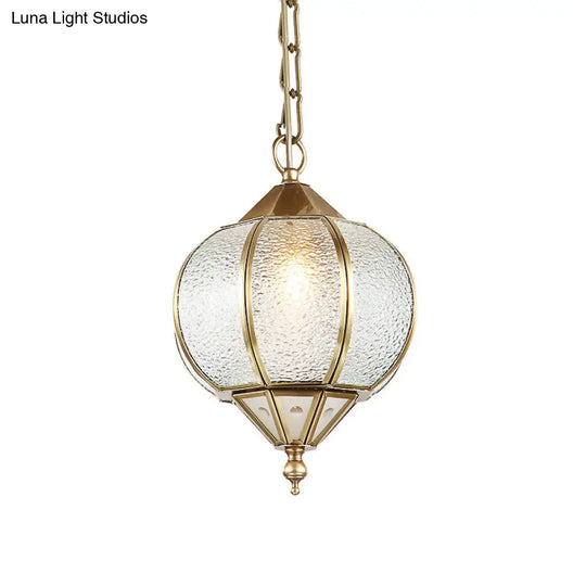 Colonial Bubble Glass Lantern Pendant Light Fixture - Gold