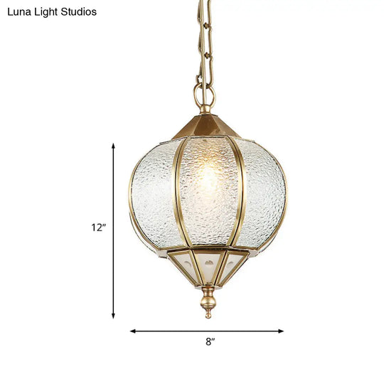 Colonial Bubble Glass Lantern Pendant Light Fixture - Gold