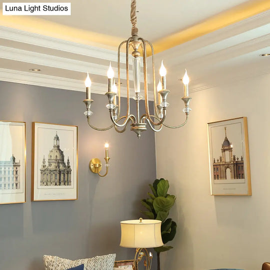 Colonial Candle Chandelier Ceiling Lamp Metallic Suspension For Living Room