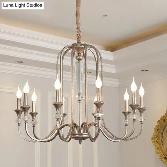 Colonial Candle Chandelier Ceiling Lamp Metallic Suspension For Living Room