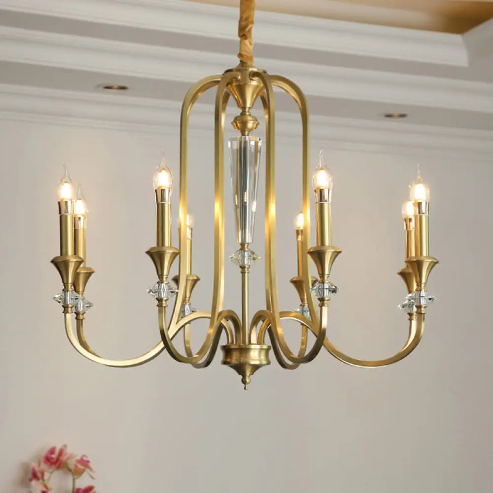 Colonial Candle Chandelier Ceiling Lamp Metallic Suspension For Living Room 8 / Brass Shadeless