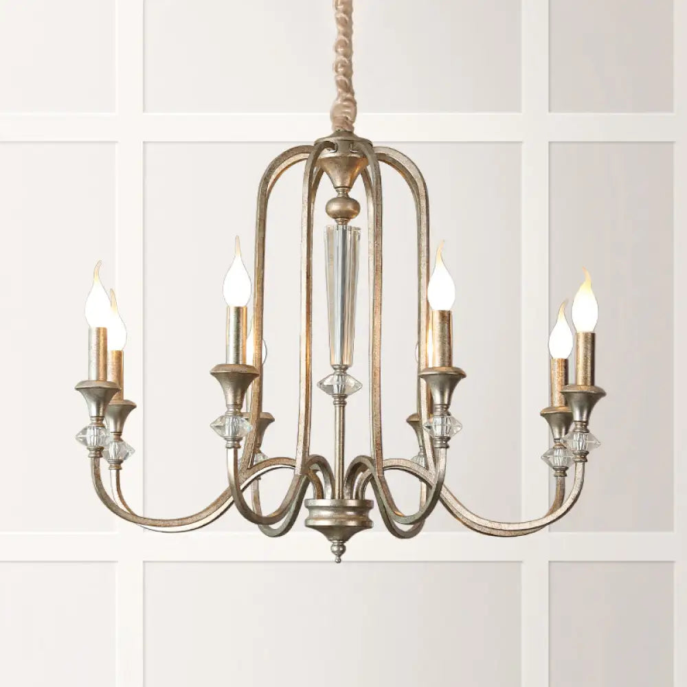 Colonial Candle Chandelier Ceiling Lamp Metallic Suspension For Living Room 8 / Chrome Shadeless