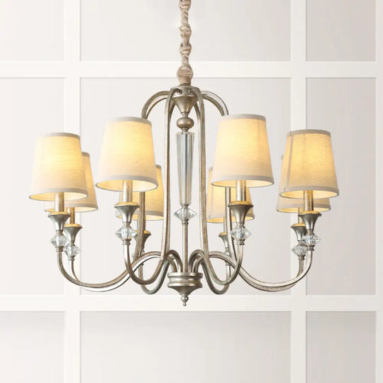 Colonial Candle Chandelier Ceiling Lamp Metallic Suspension For Living Room 8 / Chrome With Shade