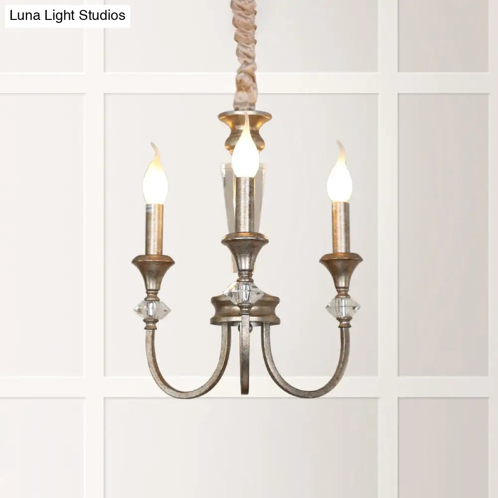 Colonial Candle Chandelier Ceiling Lamp Metallic Suspension For Living Room