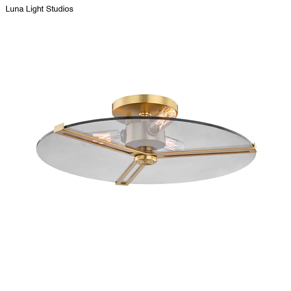 Colonial Chrome/Gold Semi-Flush Ceiling Lamp With Clear Glass - Ideal For Bedrooms