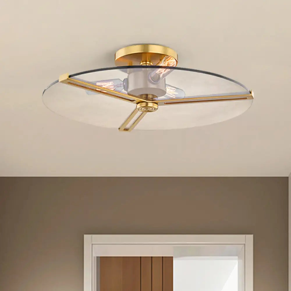 Colonial Chrome/Gold Semi-Flush Ceiling Lamp With Clear Glass - Ideal For Bedrooms Gold