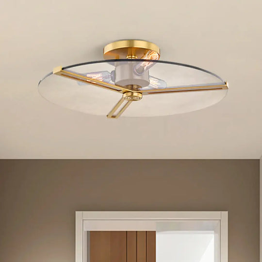 Colonial Chrome/Gold Semi-Flush Ceiling Lamp With Clear Glass - Ideal For Bedrooms Gold