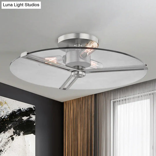 Colonial Chrome/Gold Disk Bedroom Semi Flush Mount Ceiling Lamp With Clear Glass Lights Chrome