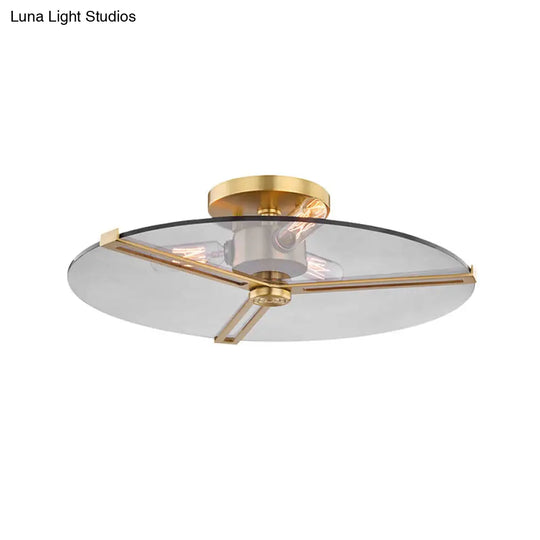 Colonial Chrome/Gold Disk Bedroom Semi Flush Mount Ceiling Lamp With Clear Glass Lights