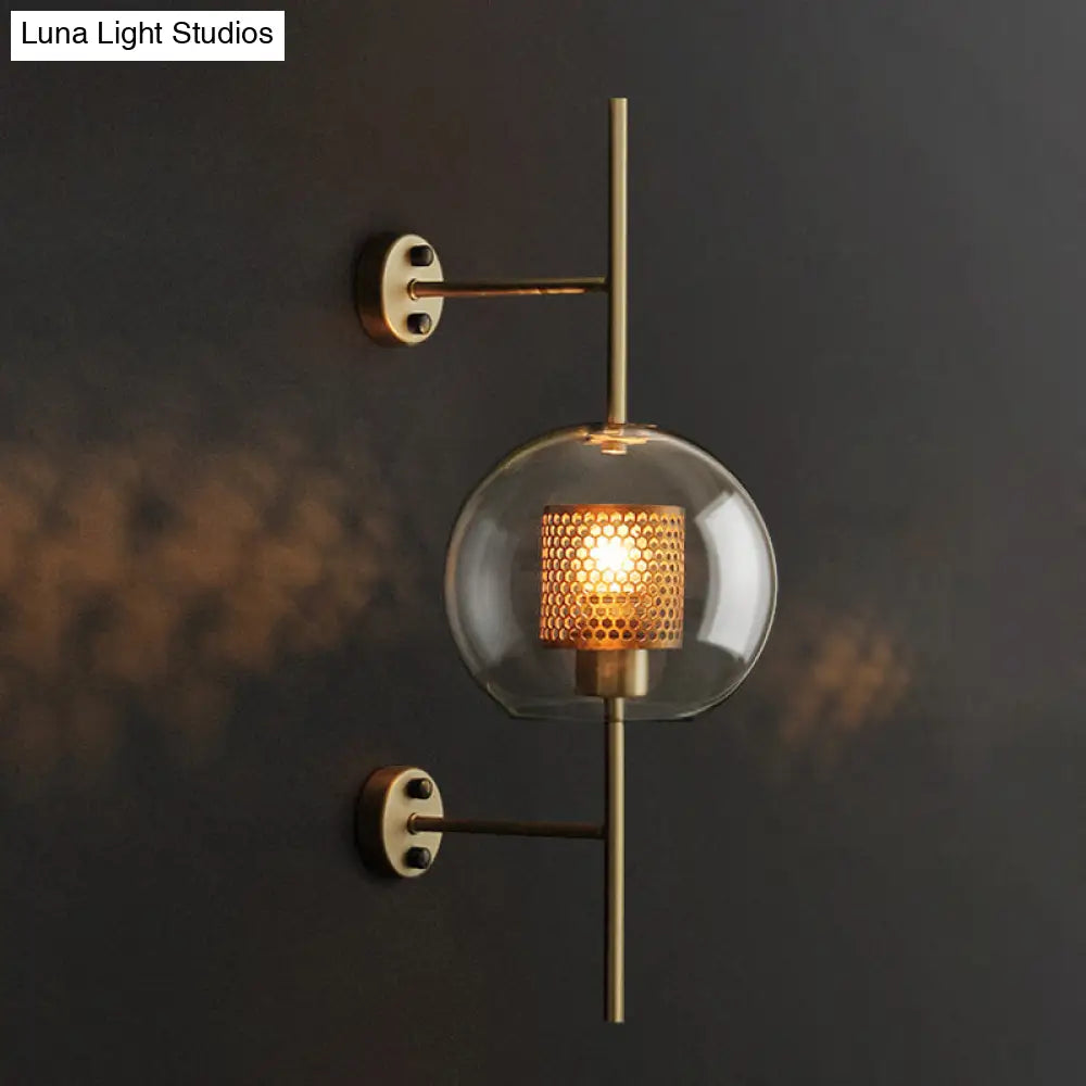 Colonial Clear Glass Bedroom Sconce Light With Wire Mesh And Cylinder Bronze/Silver Gray Finish -