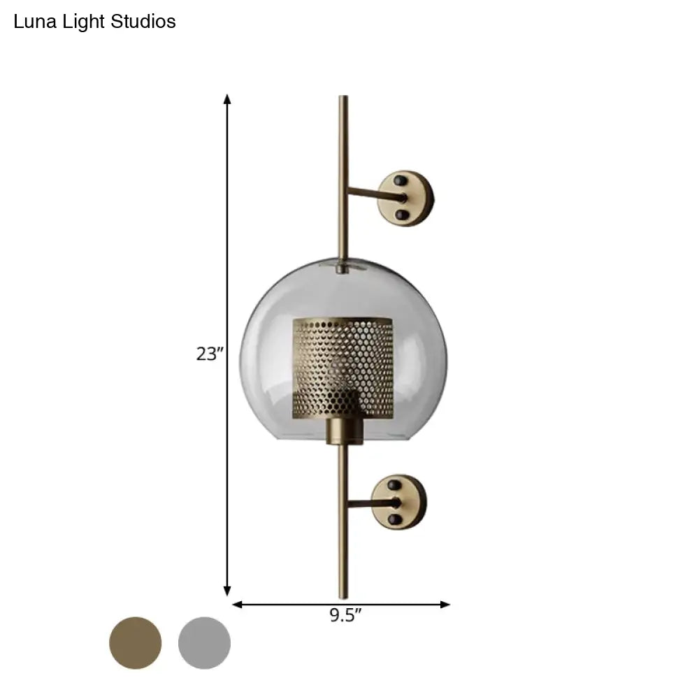 Colonial Clear Glass Bedroom Sconce Light With Wire Mesh And Cylinder Bronze/Silver Gray Finish -