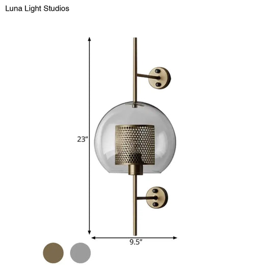 Colonial Clear Glass Bedroom Sconce Light With Wire Mesh And Cylinder Bronze/Silver Gray Finish -