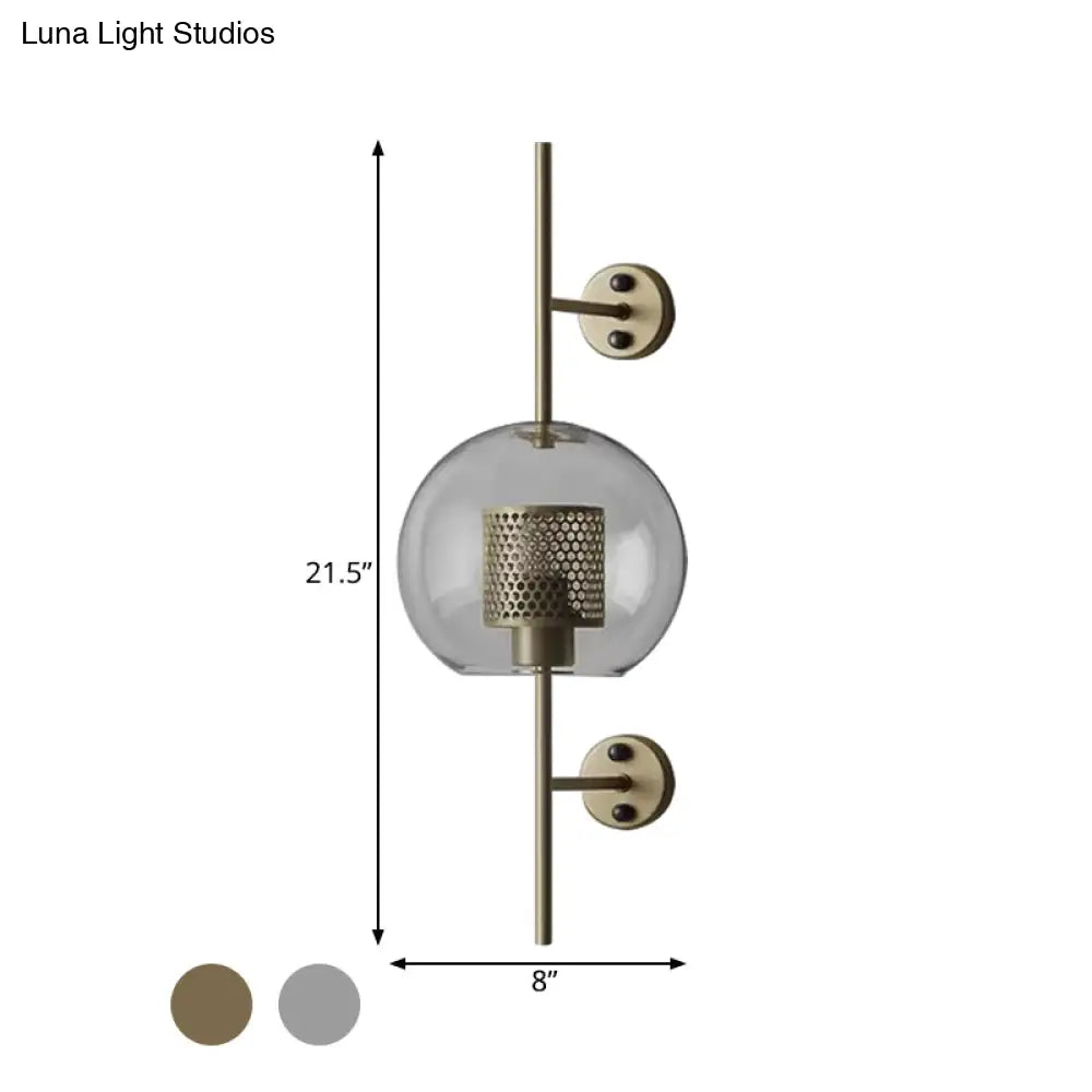 Colonial Clear Glass Bedroom Sconce Light With Wire Mesh And Cylinder Bronze/Silver Gray Finish -