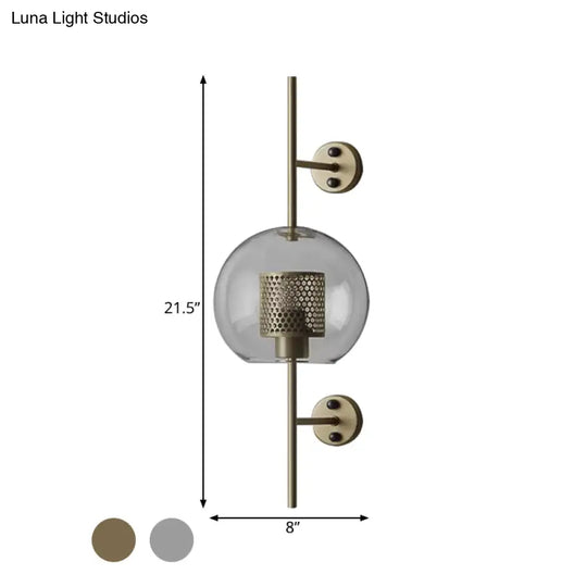 Colonial Clear Glass Bedroom Sconce Light With Wire Mesh And Cylinder Bronze/Silver Gray Finish -