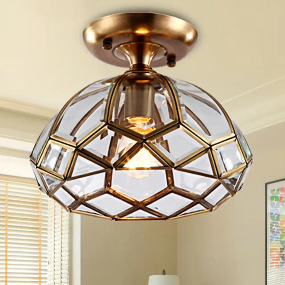 Colonial Clear Glass Bloom Ceiling Flush Mount Light With Brass Finish - 1 - Light Lamp