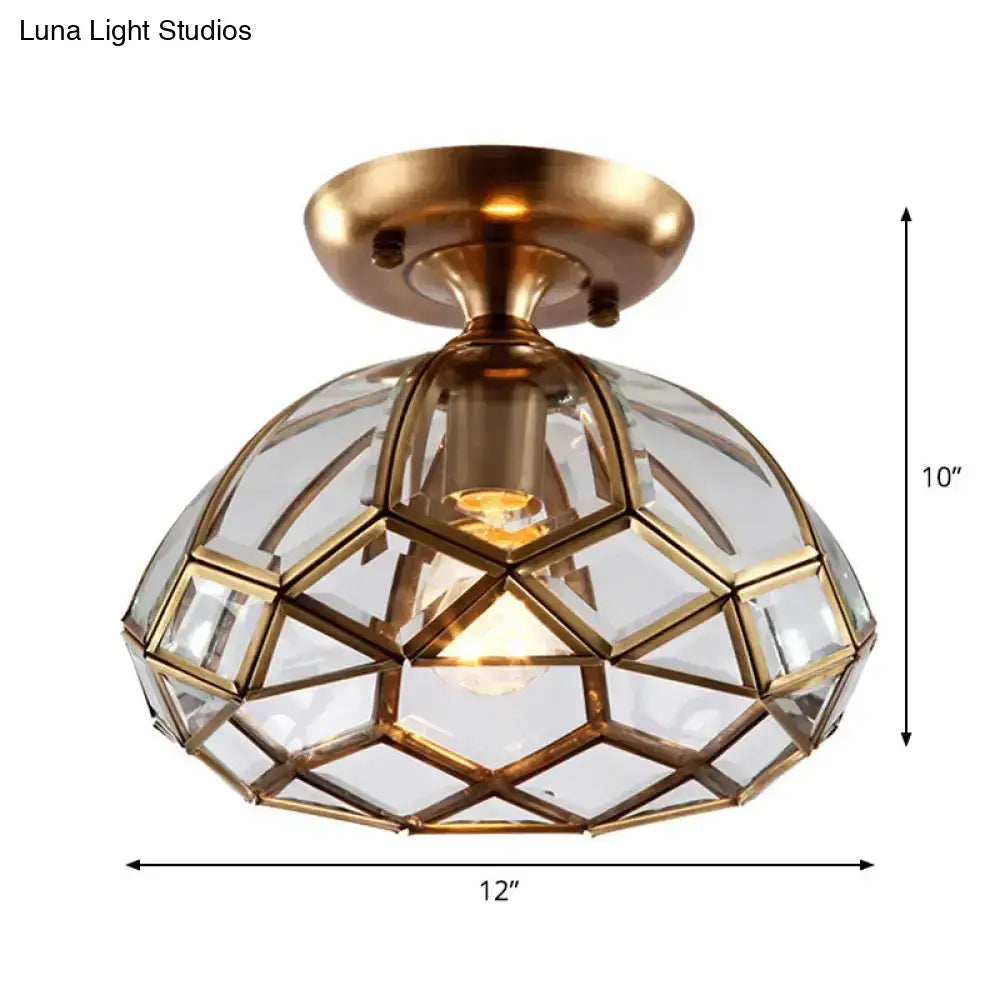 Colonial Clear Glass Bloom Ceiling Flush Mount Light With Brass Finish - 1-Light Lamp