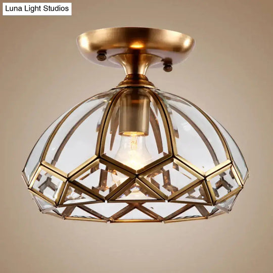 Colonial Clear Glass Bloom Ceiling Flush Mount Light With Brass Finish - 1-Light Lamp