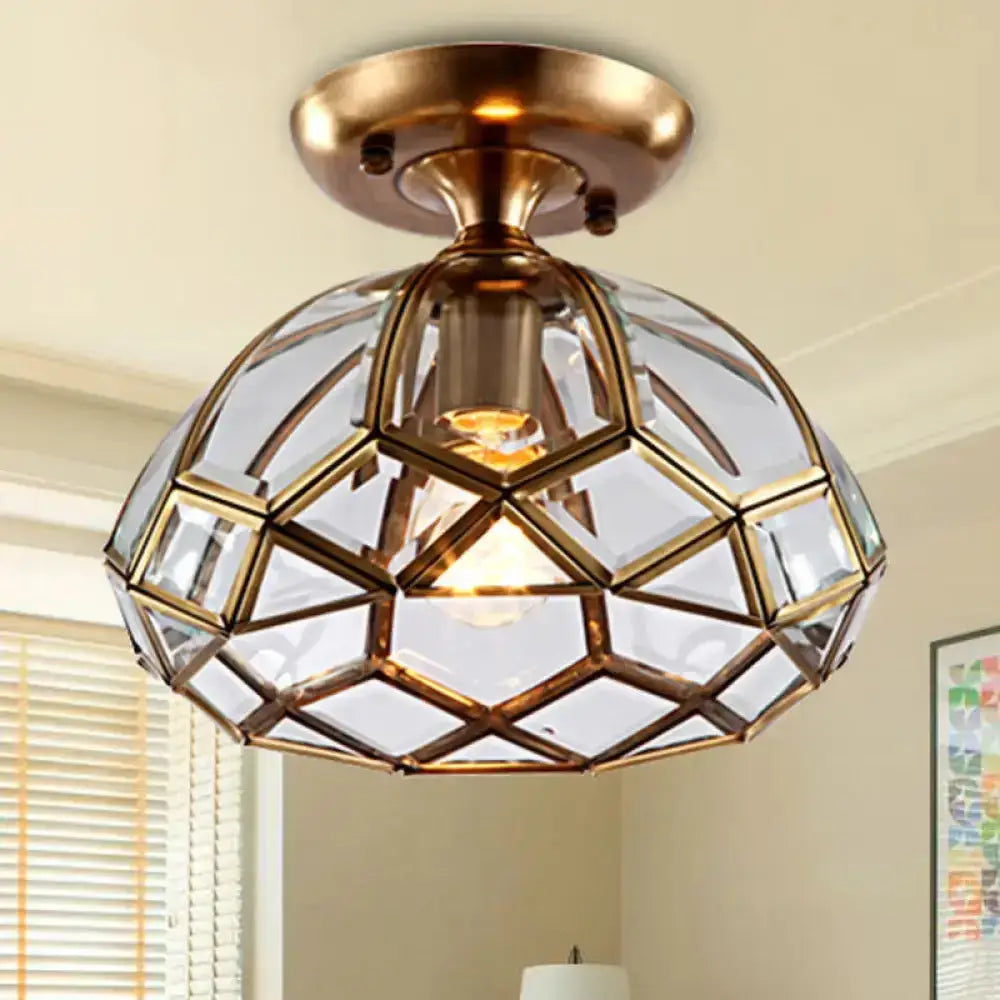 Colonial Clear Glass Bloom Ceiling Flush Mount Light With Brass Finish - 1-Light Lamp