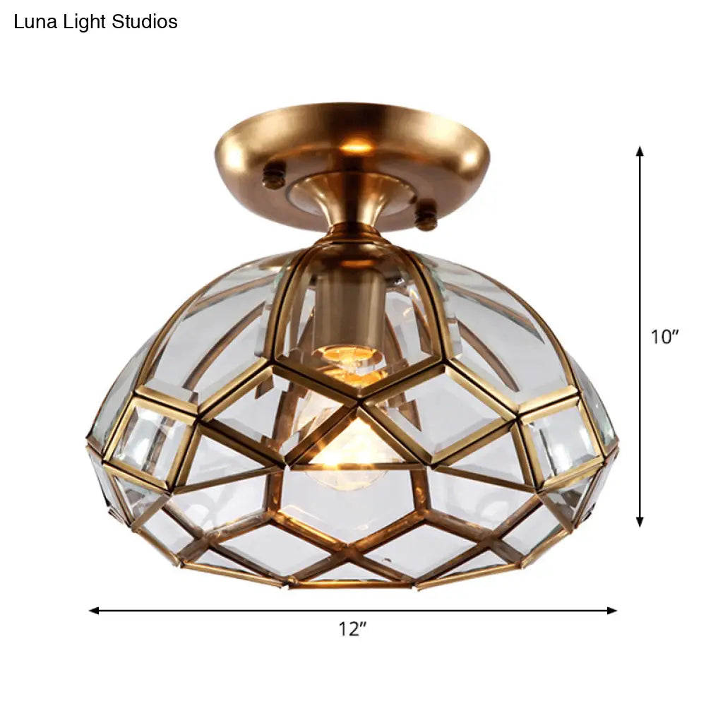 Colonial Clear Glass Bloom Ceiling Flush Mount Light With Brass Finish - 1 - Light Lamp