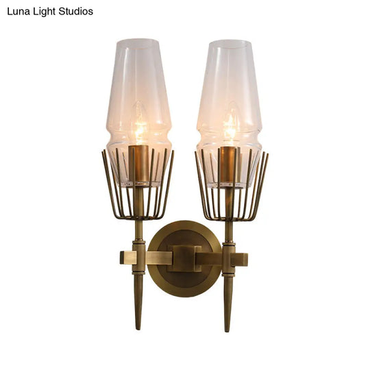 Colonial Clear Glass Brass Wall Sconce Cone 1/2-Light For Living Room