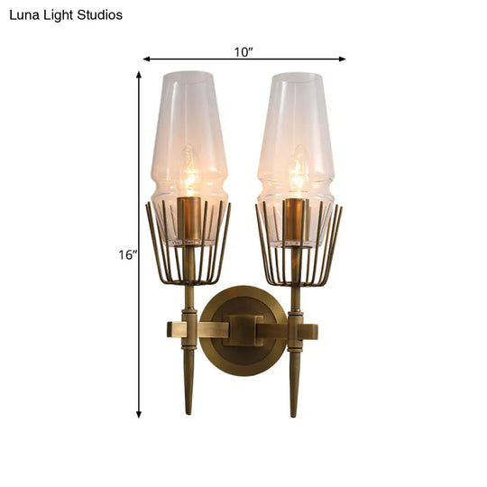 Colonial Clear Glass Brass Wall Sconce Cone 1/2-Light For Living Room