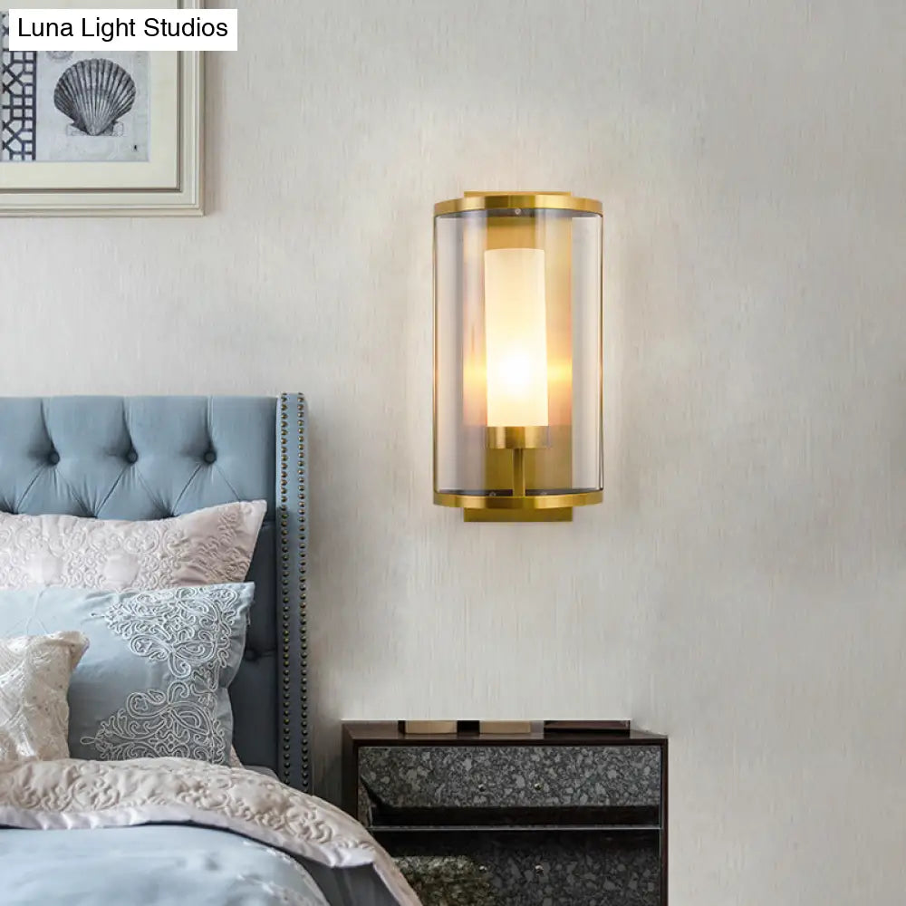 Colonial Clear Glass Gold Wall Lamp - Bedroom Mount Lighting With 1 Light