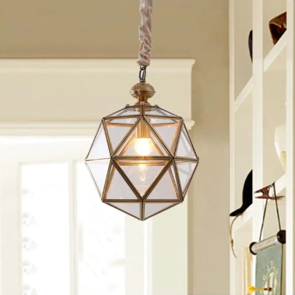 Colonial Clear Glass Pendant Light - Single Head Suspension Lamp For Porch Brass