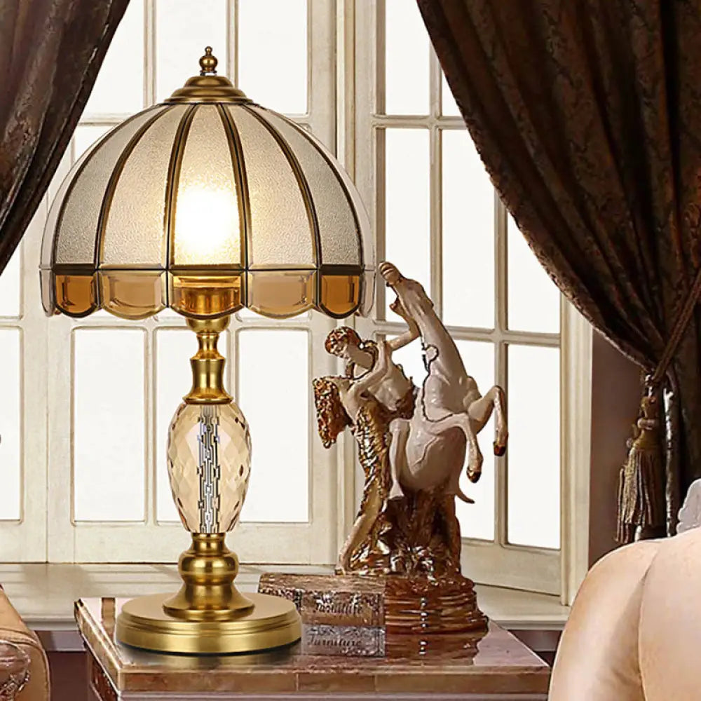 Colonial Crystal Nightstand Lamp In Gold For Bedroom - Elegant 1 Light Table And Lighting / Dome