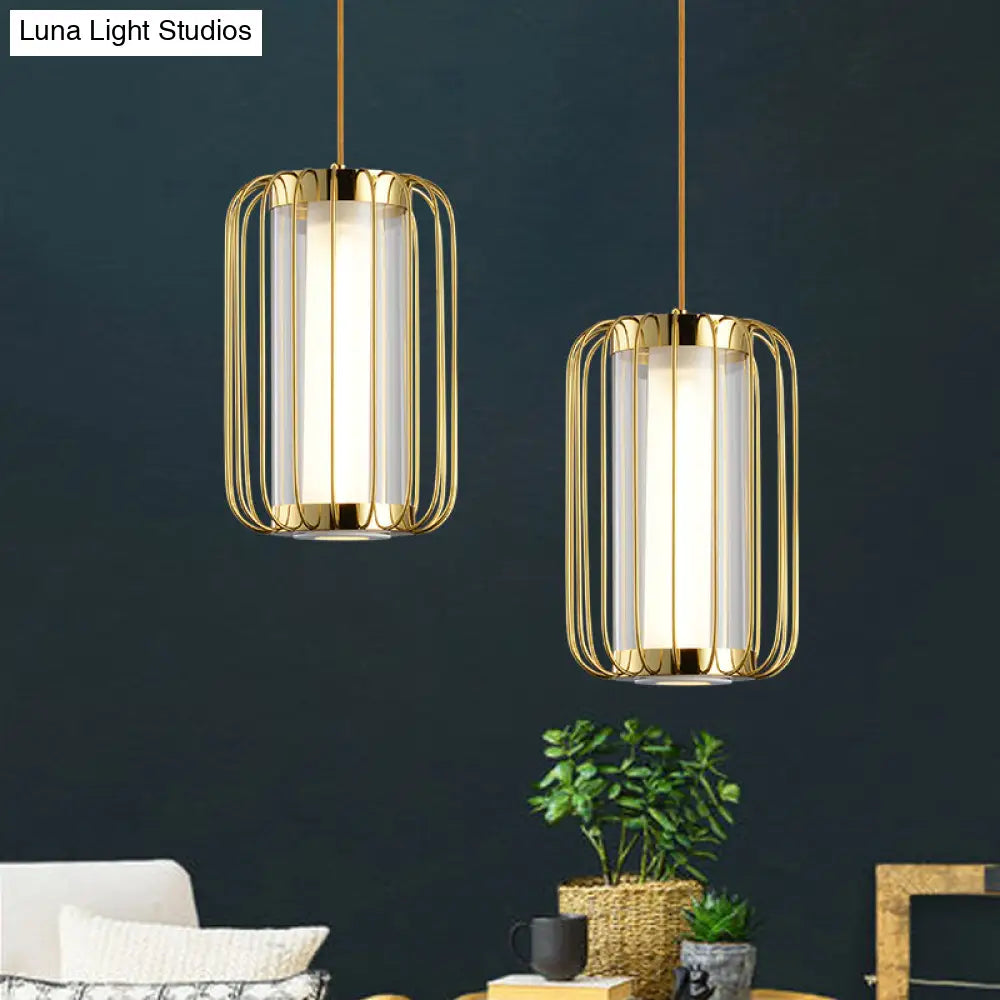 Colonial Cylinder Clear Glass 1-Head Pendant Lighting Kit With Metal Frame - Perfect For The Bedroom