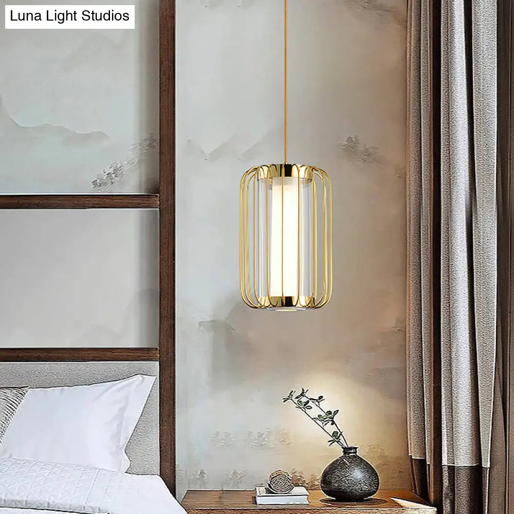 Colonial Cylinder Clear Glass 1-Head Pendant Lighting Kit With Metal Frame - Perfect For The Bedroom