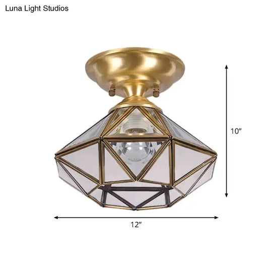 Colonial Diamond Flush Ceiling Light - 10’/12’ 1-Light Clear Beveled Glass Panels Brass Finish