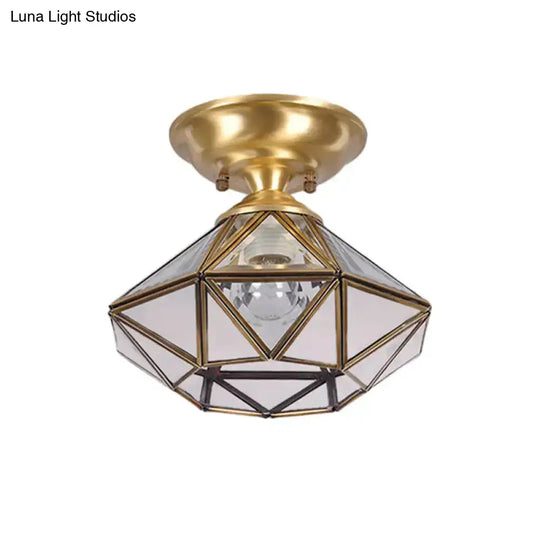 Colonial Diamond Flush Ceiling Light - 10’/12’ 1-Light Clear Beveled Glass Panels Brass Finish