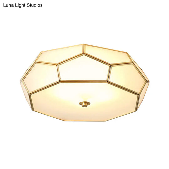 Colonial Flush Mount Lamp: White Sandblasted Glass Octagon Ceiling Fixture 3/4 Heads 14’/18’ W