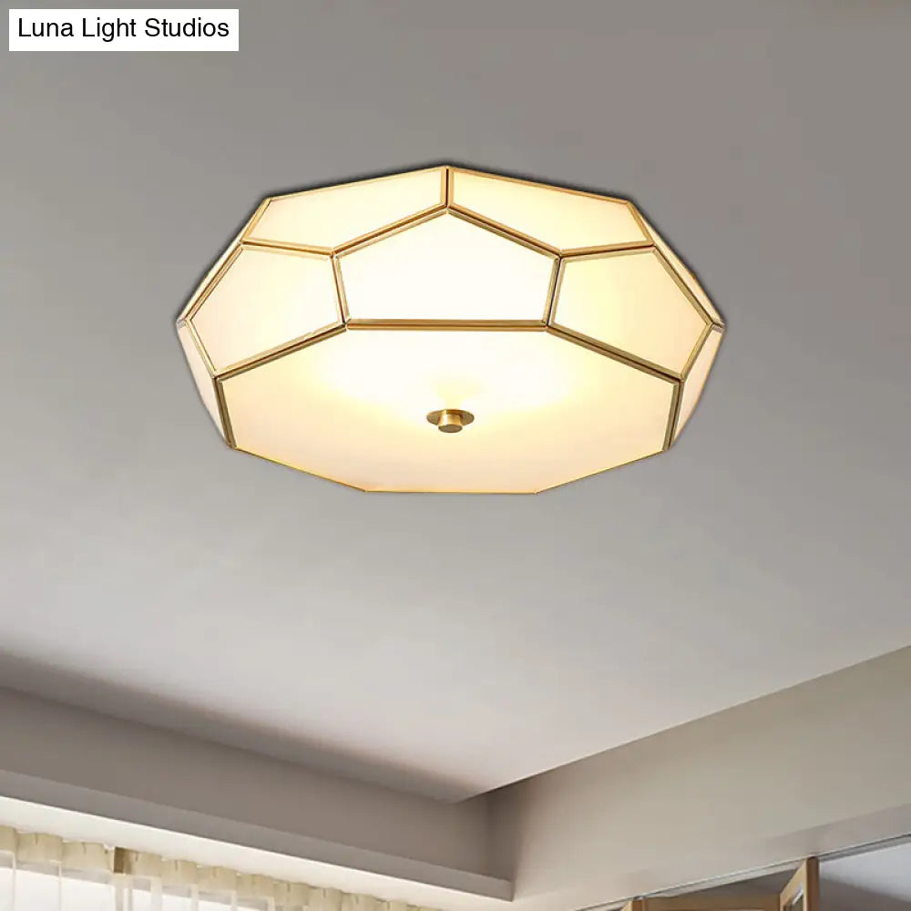 Colonial Flush Mount Lamp: White Sandblasted Glass Octagon Ceiling Fixture 3/4 Heads 14/18 W - Ideal