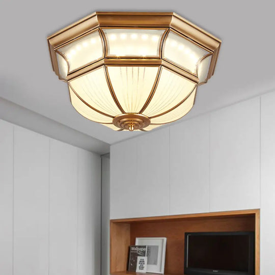 Colonial Flush Mount Led Ceiling Light With Opal Glass In Brass - 14’/18’ Sizes / 14’