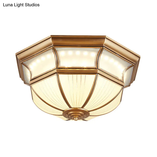 Colonial Flush Mount Led Ceiling Light With Opal Glass In Brass - 14/18 Sizes