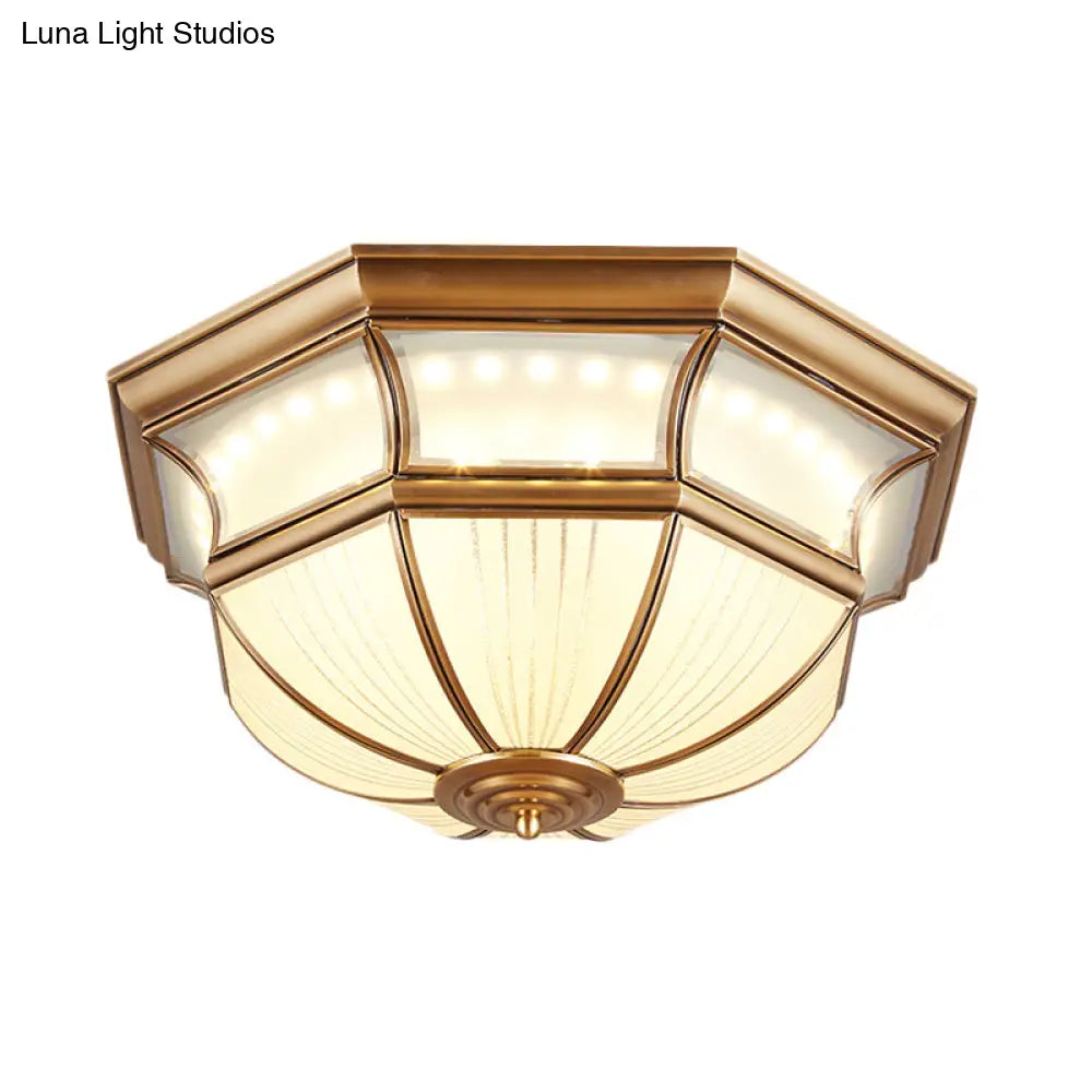 Colonial Flush Mount Led Ceiling Light With Opal Glass In Brass - 14’/18’ Sizes