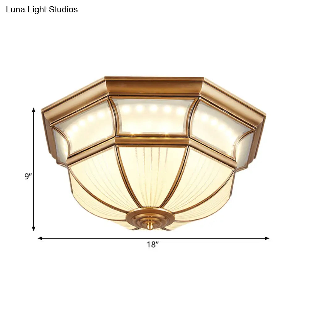 Colonial Flush Mount Led Ceiling Light With Opal Glass In Brass - 14/18 Sizes